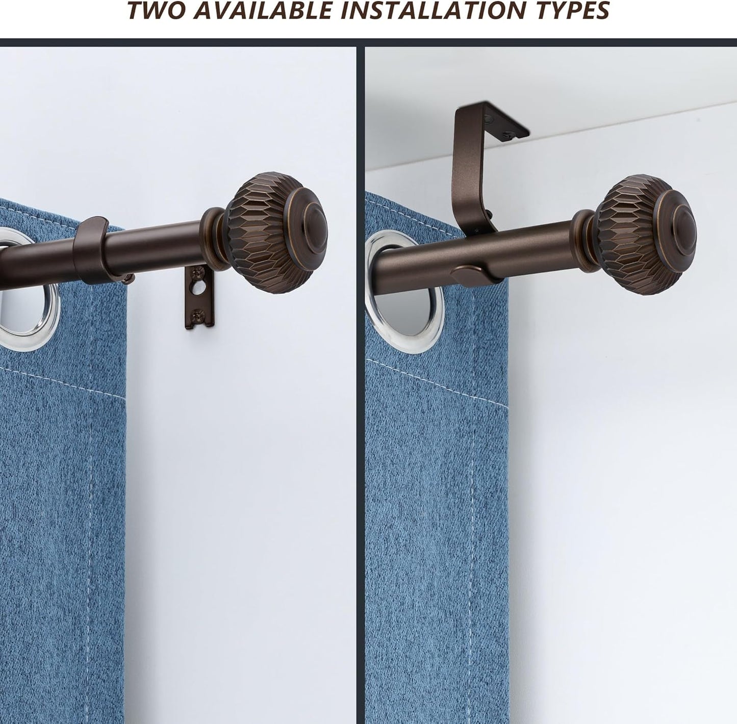 Bronze Curtain Rods for Windows 48 to 84 Inches, 1 Inch Adjustable Heavy Duty, Lantern Ball Finials, Window Treatment Single Rod Set