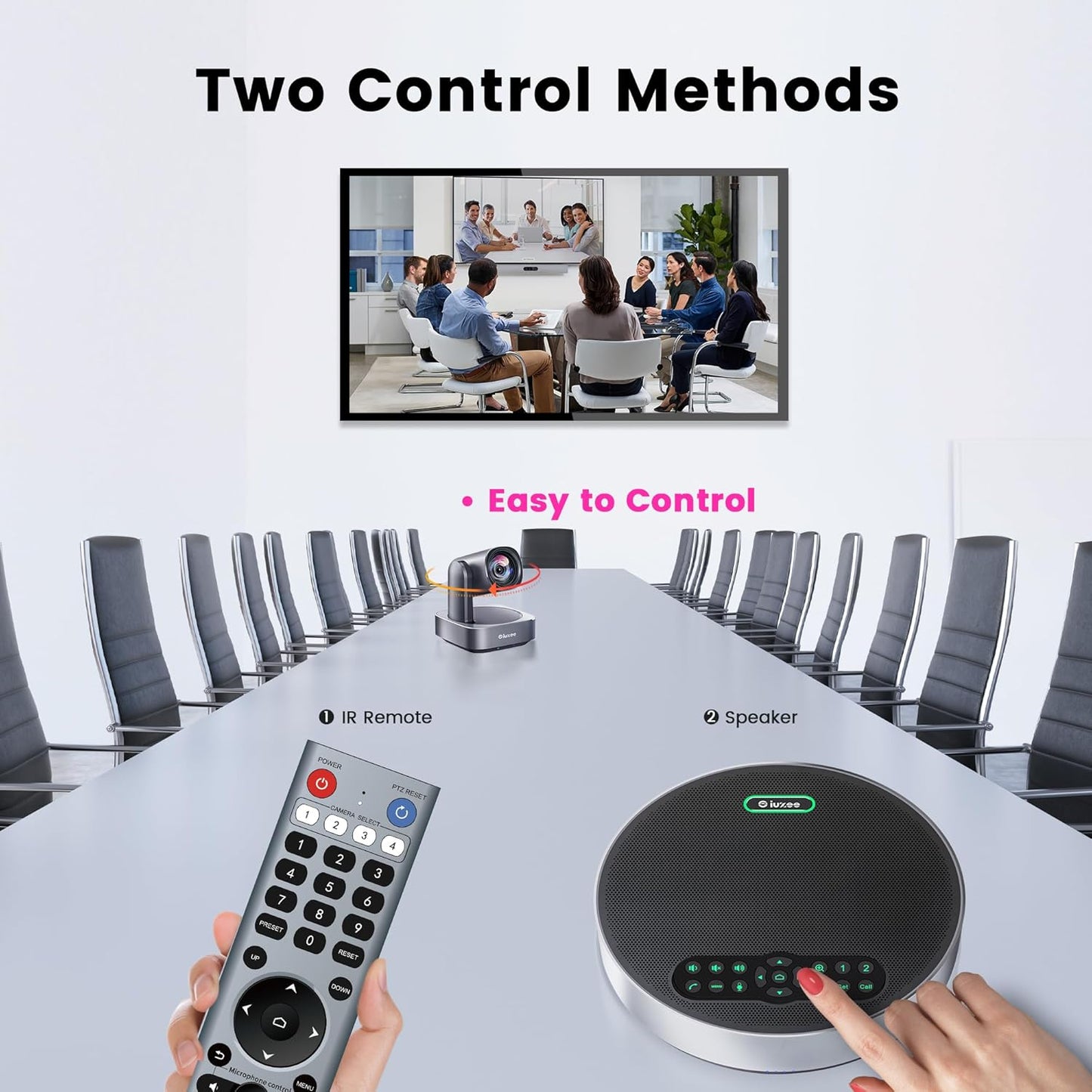 All-in-One PTZ 4K Conference Room Camera System with Bluetooth Speakerphone 12X Optical Zoom HDMI Wide View Angle Lens Works with Zoom Webex for Large Meeting Room