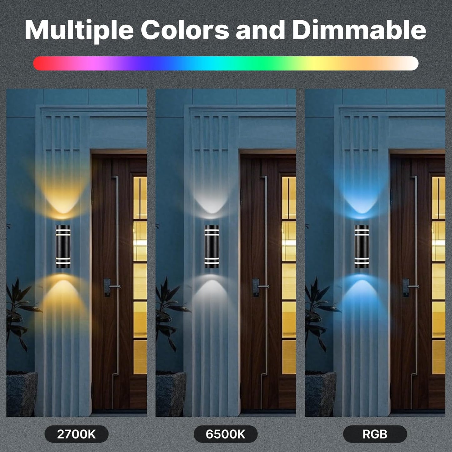 RGB Up and Down Lights Outdoor Wall Lights 4 Packs, Smart Color Changing Outdoor Wall Sconce WiFi Voice & App Control,Aluminum Waterproof Exterior Lights for Porch Compatible with Alexa