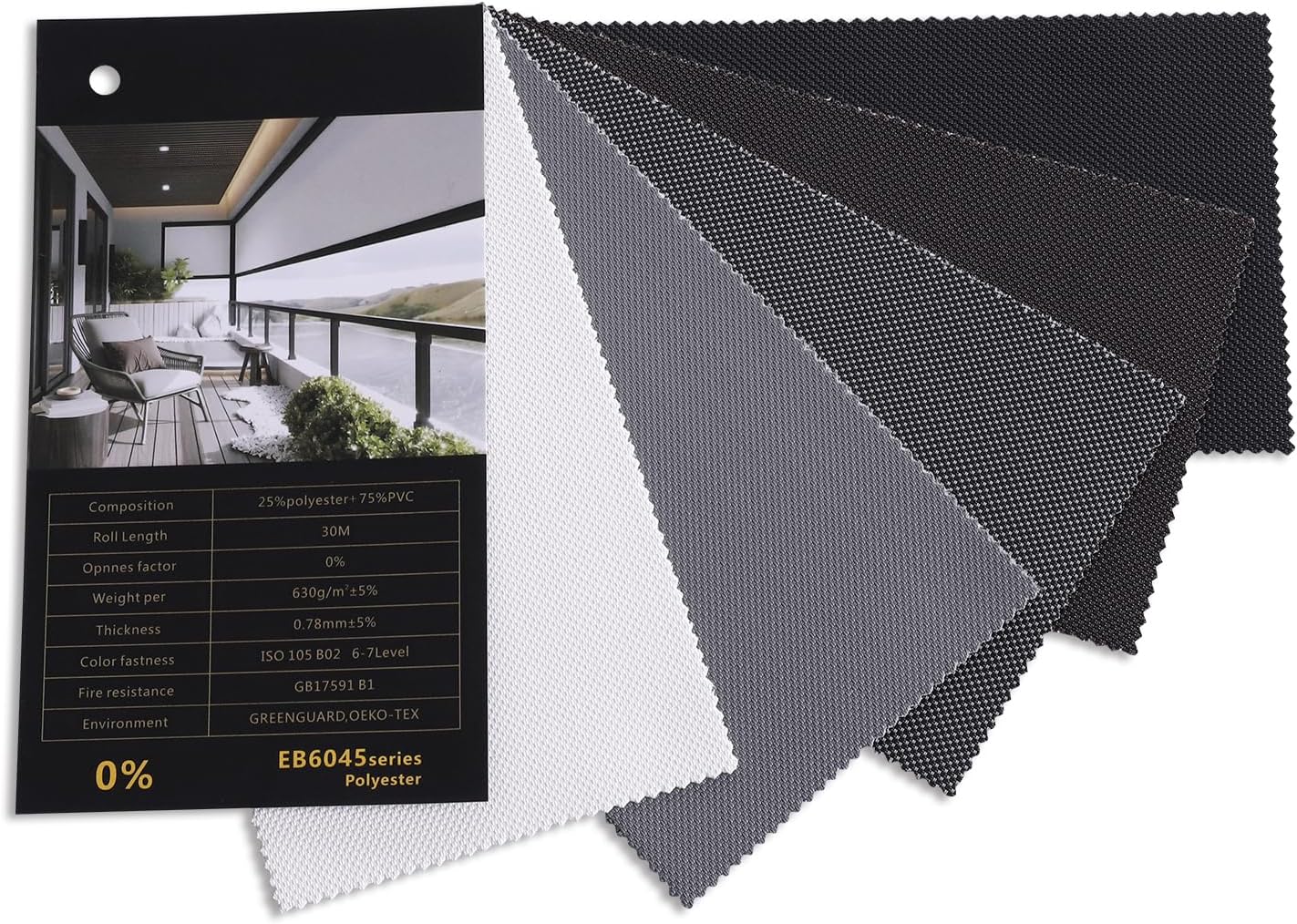 ZSHINE Hard-Wired Outdoor Weatherproof Motorized Patio Roller Shades Remote Control for Porch Balcony Customized Size (Fabric Swatch)