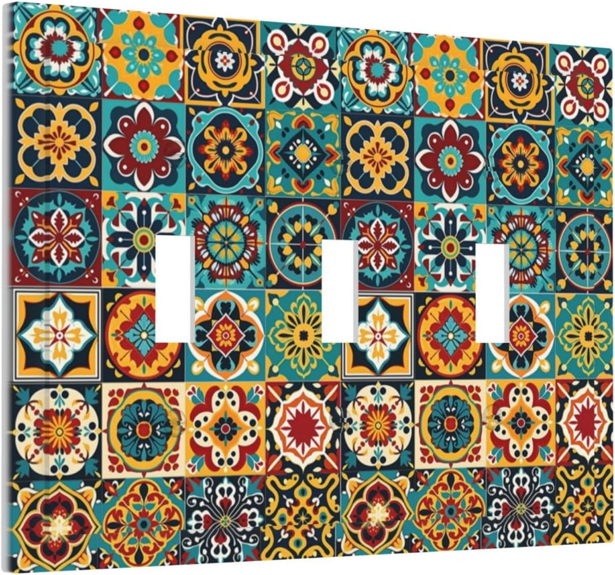 Decorative Switch Plates Mexican Talavera Colorful Mosaic Tiles 3 Gang Wall Plate Triple Toggle Light Switch Cover Faceplate Electrical Wall Panels For Bathroom Kitchen Decor