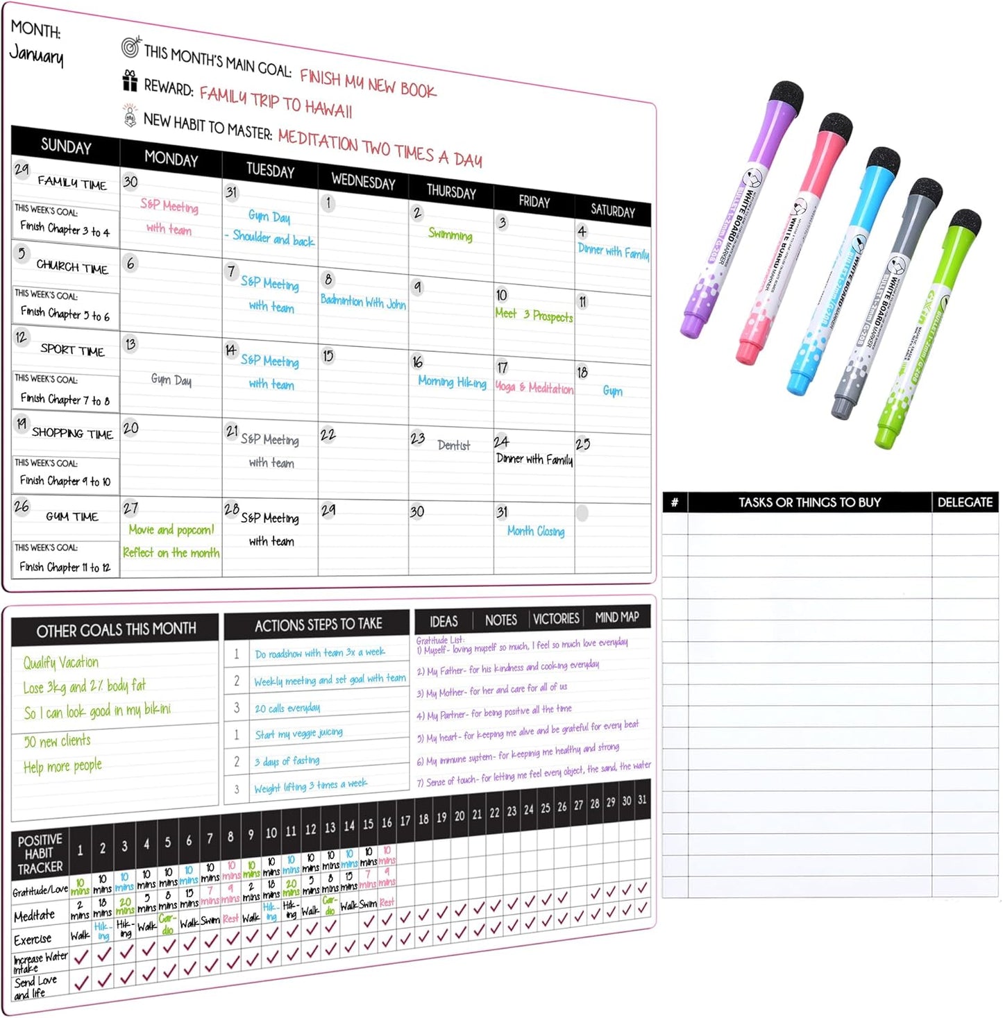 Magnetic Calendar for Refrigerator – 17"x10.5" & 17"x7" + 8"x10" Monthly Fridge Calendar Magnet - Monday Start | Dry Erase Whiteboard Family Planner & Schedule Board | Include 5 Markers & Eraser