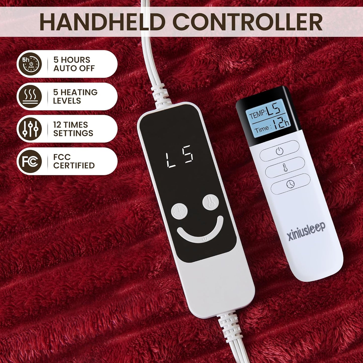 Heated Blanket Electric Blanket 50"x60", Soft Flannel Sherpa Electric Throw with 5 Heating Level & 12 Times Setting, Heated Throw with Overheating Protection, Machine Washable (Red)