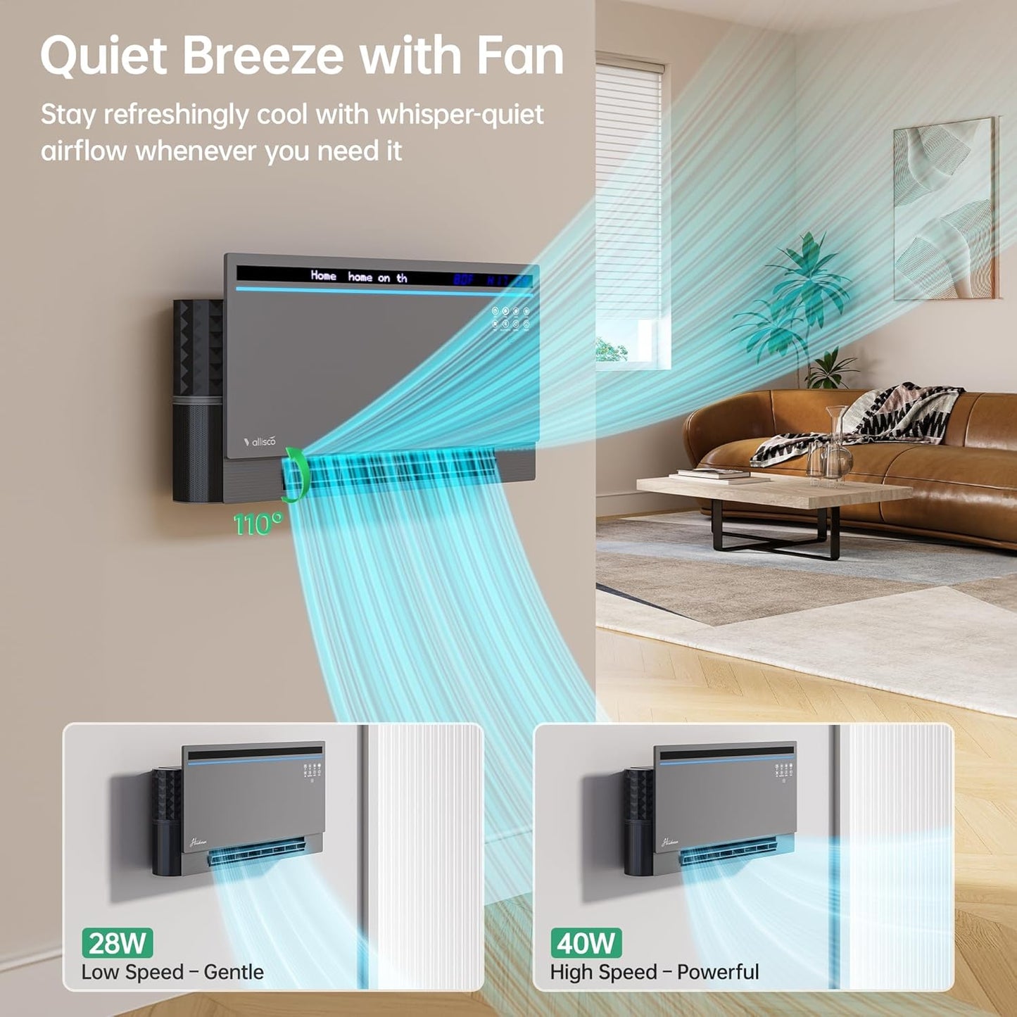 Smart Electric Space Heater with Bluetooth Speaker & RGB Light, App/Remote/Touch Control, Freestanding/Wall Heater, 2 Heat & 2 Fan Modes for All-Season Indoor Use