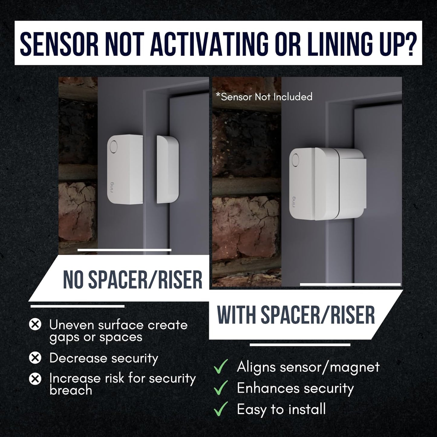 Ring Alarm Magnet Riser | 5 Pack Set with 3M Adhesive - Easy Mount to Any Doorway, Window, and Entryway | Ring Sensor/Magnet Not Included (1/4 inch)