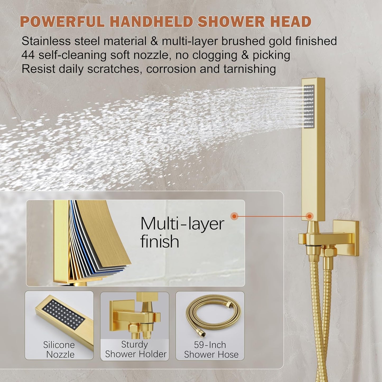 Shower System, Gold Shower Faucet Set with 12-Inch Rain Showerhead and Handheld Spray, Wall Mounted High-Pressure Showerhead Combo Set Included Valve and Trim, Brushed Gold