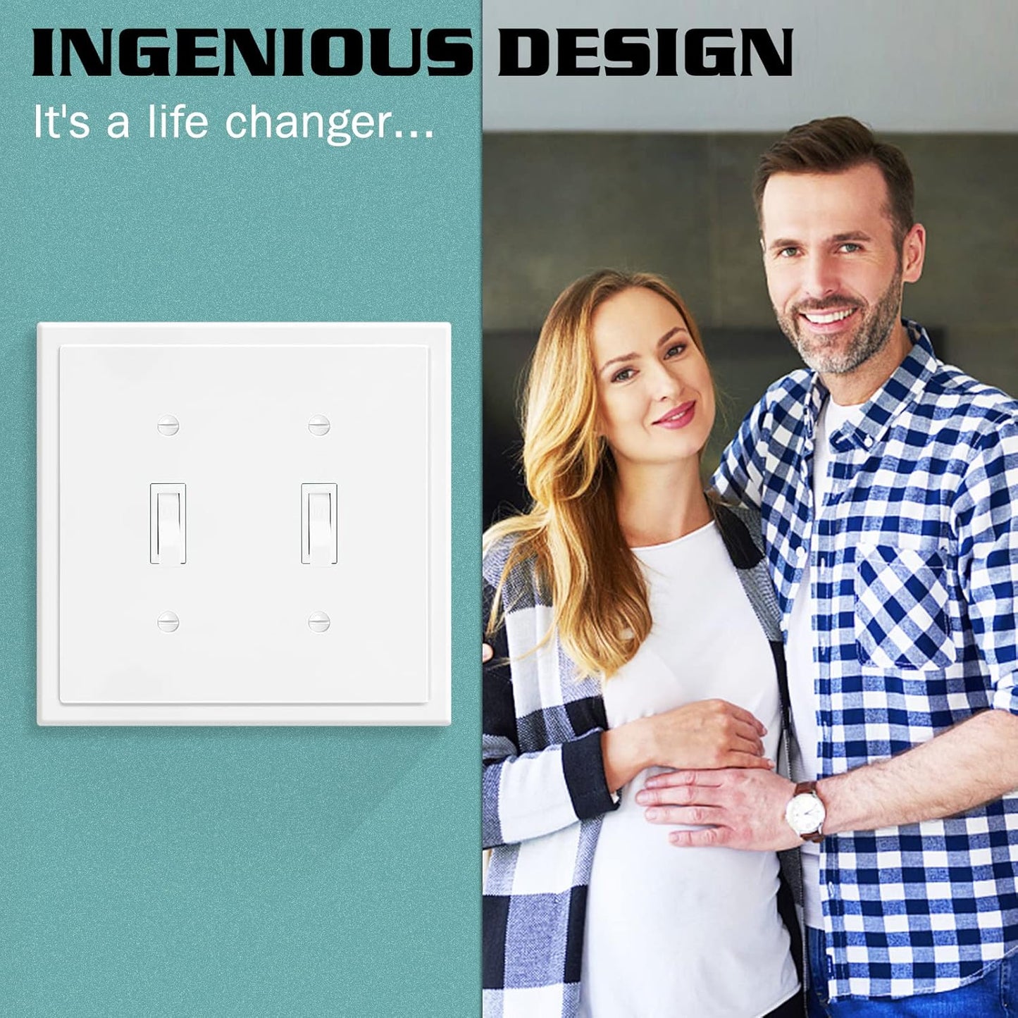 2-Gang Modern Edge Decorative Wall Plate Cover Switch Outlet Double Toggle Electrical Faceplate for Light Switches, Smart Switch, GFCI, Dimmers, Receptacle, USB Outlet (10 Pack, Double Toggle)