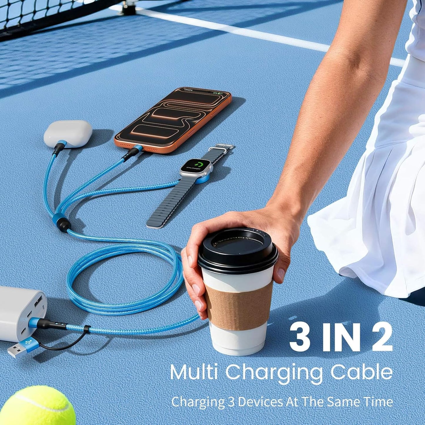 Stocking Stuffers, 3 in 2 USB A/C Cable to iPhone 17 Charger/Apple Watch Charger/Lightning, Braided Multi Charging Cable Cord, RV Camping Essentials, Designed for iWatch Series & iPhone17-11/iPad-5FT