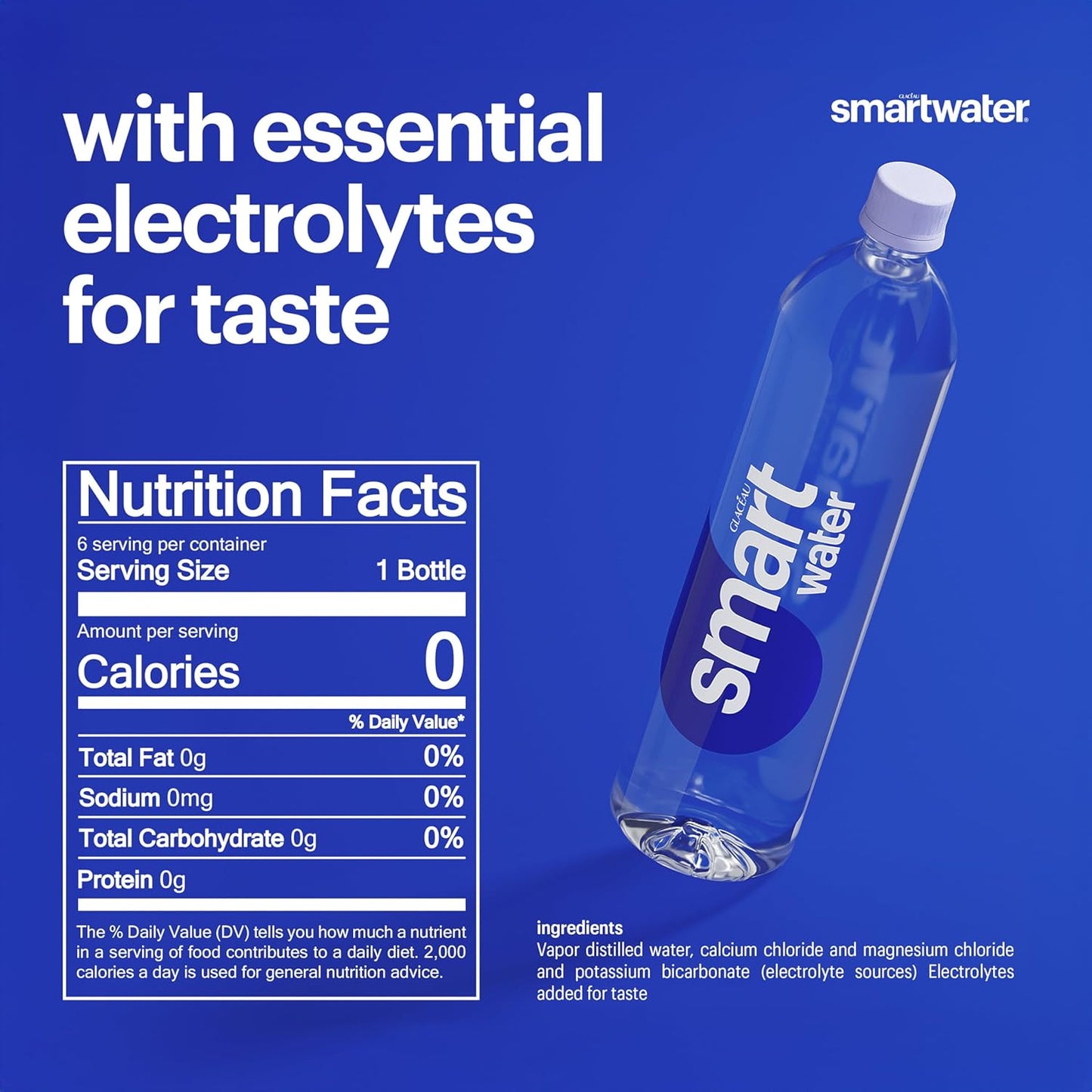 Smartwater vapor distilled premium water , 16.9 Fl Oz (pack of 6)