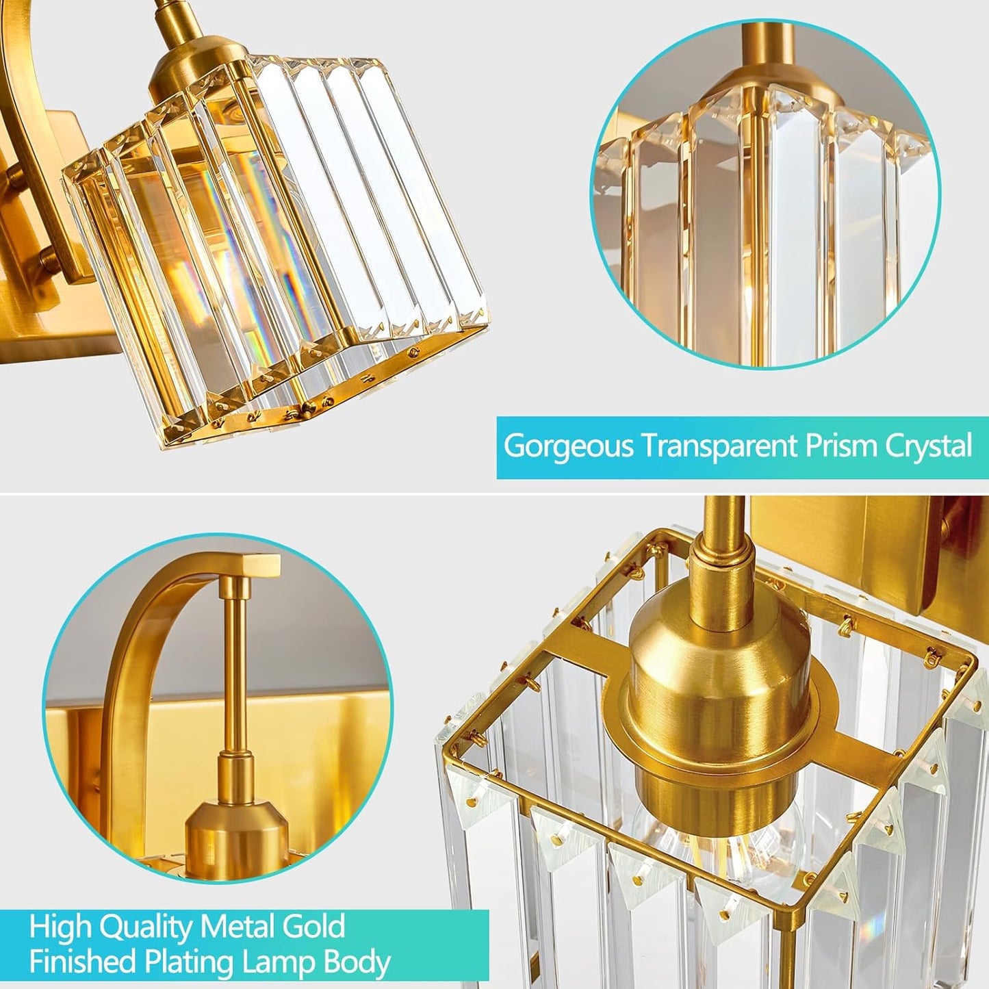 5-Light Crystal Vanity Light, Modern Gold Bathroom Wall Sconce with K9 Crystal Shades, 42.51" Long Over Mirror Lighting for Vanity, Makeup, Hallway, Elegant & Easy Installation