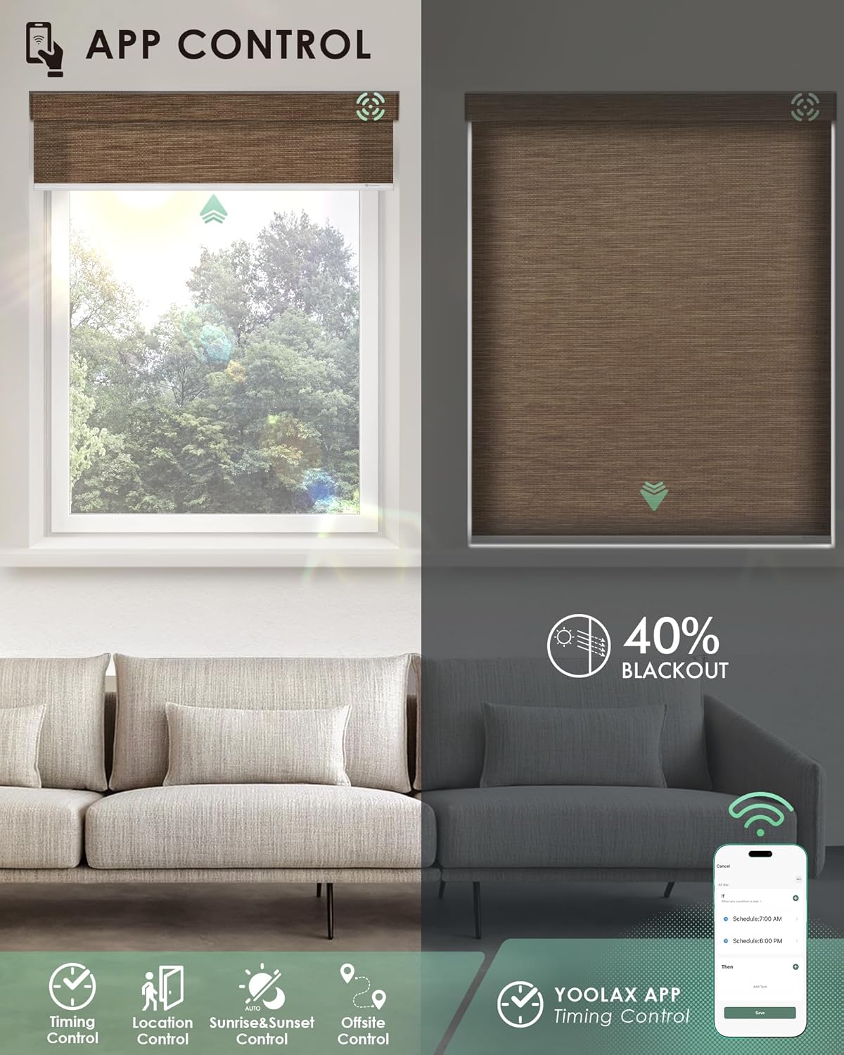 Yoolax Motorized Blinds with Remote, Light Filtering Smart Blinds Work with Alexa Google Home, Automatic Roller Shades for Indoor Windows Living Room, Custom Size (Eco Cocoa)