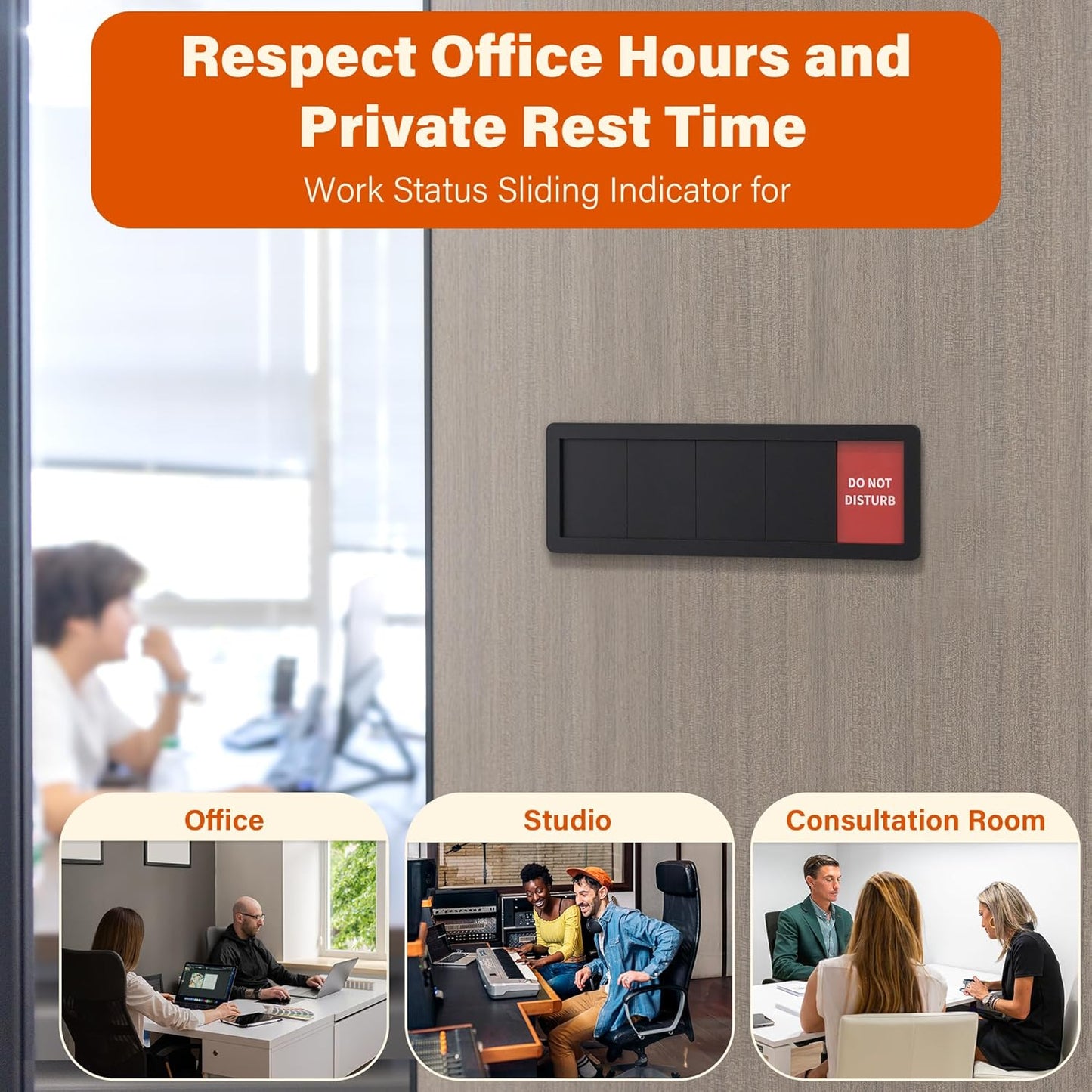 Office Door Signs 6 Options Do Not Disturb, Please Knock, In A Meeting, Out Of Office, Working Remotely Back Soon Privacy Door Slider Sign For Meeting & Conference Room Black