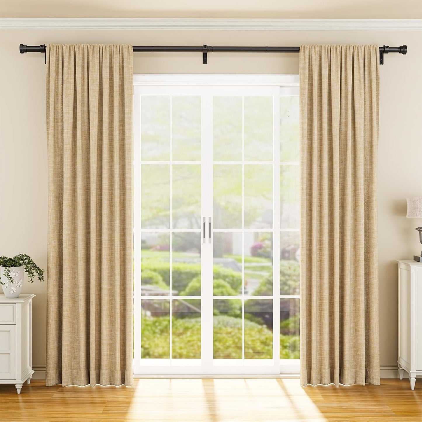 Yafex Curtain Rod 2 Pack 32-144 Inch, Heavy Duty 1 Inch Curtain Rod, Black Extra Long Adjustable Window Treatment Rods, Modern Design, Easy Installation