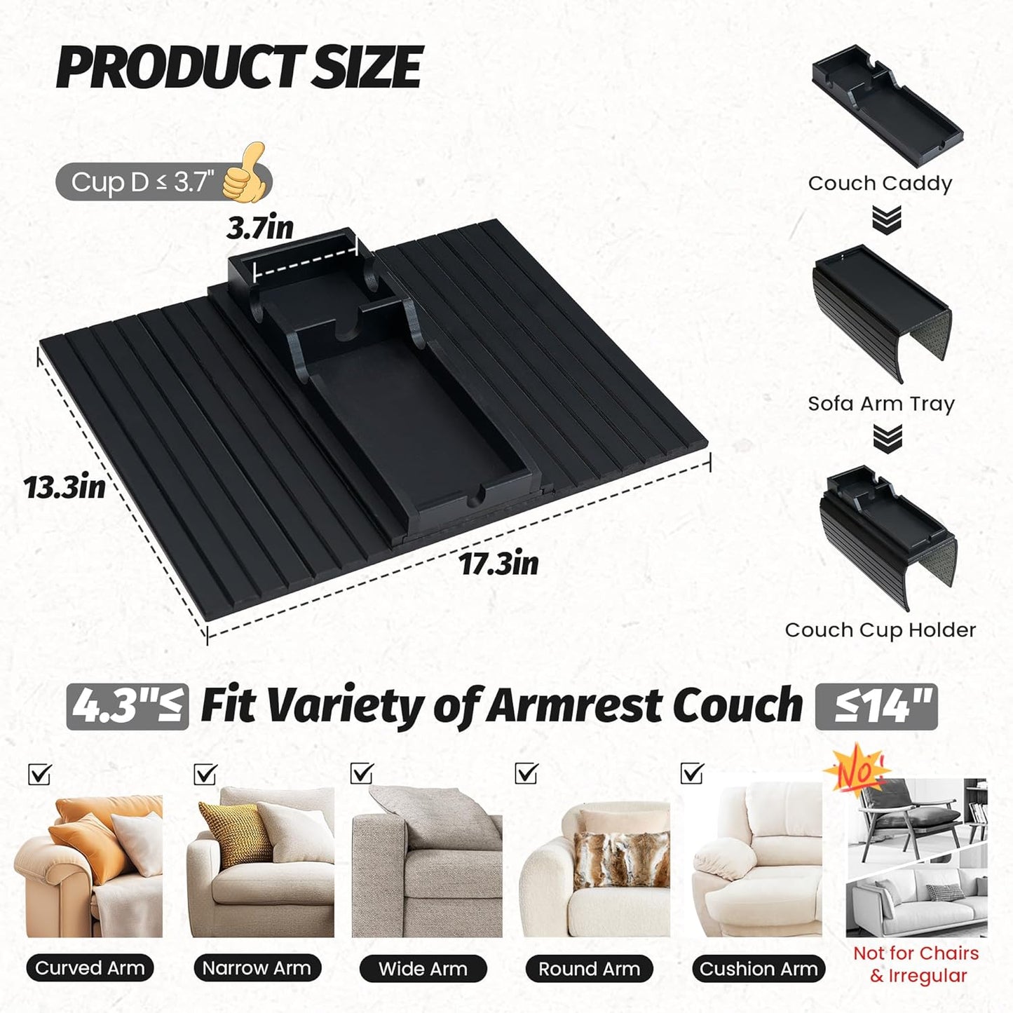 GEHE Detachable Couch Cup Holder, Anti Falling Sofa Arm Tray, Natural Bamboo Sofa Cup Holder More Safe for You Family, Portable Couch Arm Tray Armrest Table for Remote, Snacks, Phone, Drinks