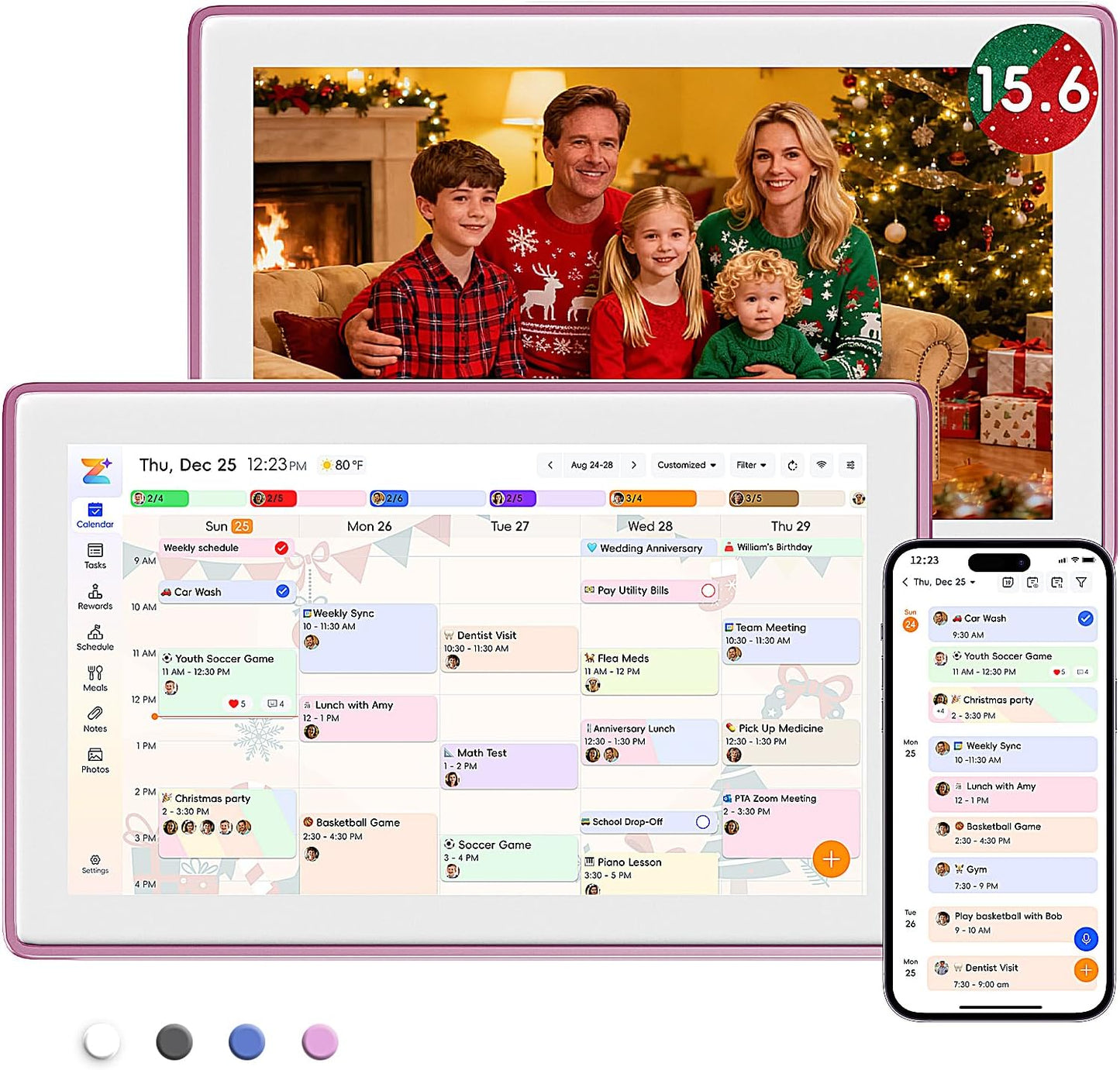 Westsee 15.6" Digital Wall Calendar Frame – Interactive Touchscreen Eletronic Calendars, Smart Family Planner for Schedule, Photo Display, Meals, Chore Chart & Tasks, Wall & Desk Mountable (Pink)