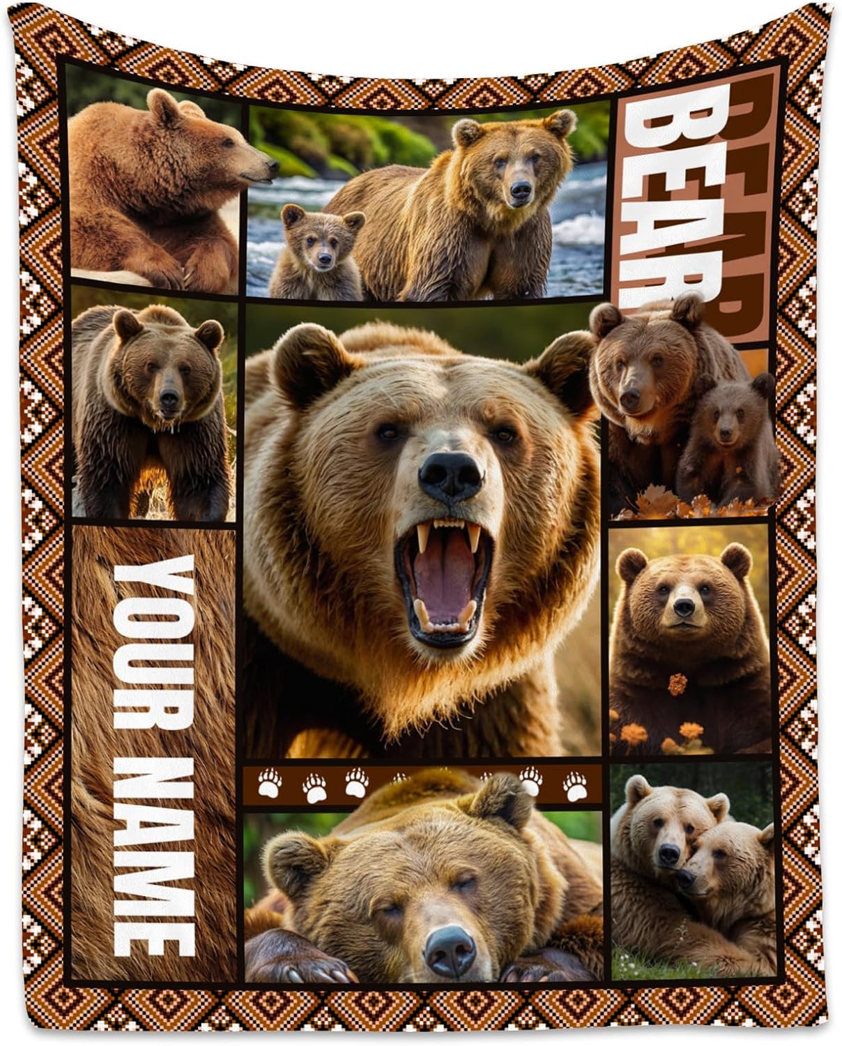 Personalized Blankets for Dad, Custom Bear Blanket Gifts for Men Boys Adults, 30"x40" Forest Animal Throw Gift for Hunters - Soft, Fuzzy & Cozy Flannel Throws Wildlife Country Decor