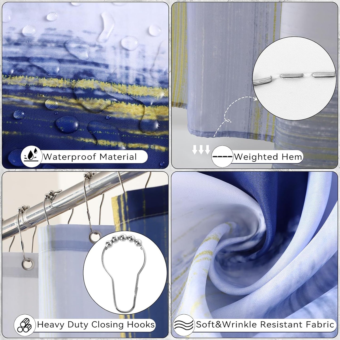 Blue Bathroom Accessories Set, Bathroom Sets with Shower Curtain, Navy Blue Bathroom Accessories with Trash Can, Soap Dispenser, Soap Dish, Toilet Brush Holder, Qtip Holders for Bathroom