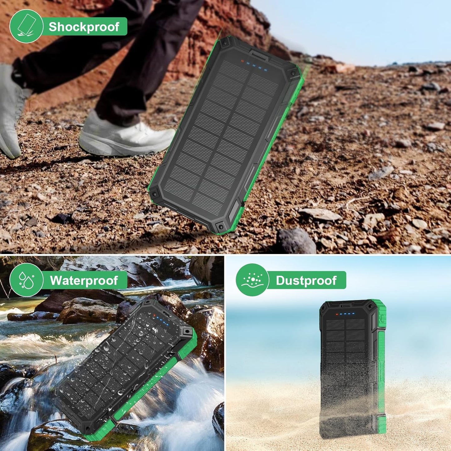 Solar Charger Power Bank 49800mAh Portable solar panels QC 3.0 22.5W Wireless Fast Charging with 6 Outputs for Cell Phones, Built in 4 Cables,USB C Waterproof Battery Pack for Camping,LED Flashlight