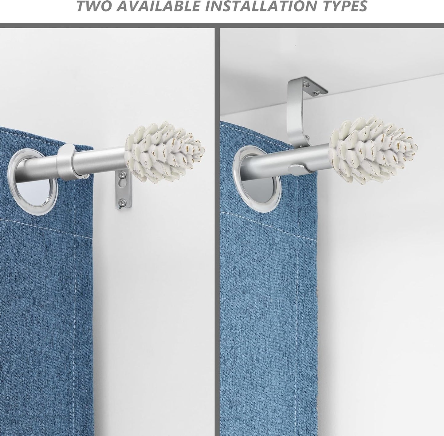 Silver Curtain Rods for Windows 48 to 84 Inches, 1 Inch Diameter Heavy Duty Single Curtain Rod, Adjustable Window Curtain Rod Drapery Rod with Decorative Finials