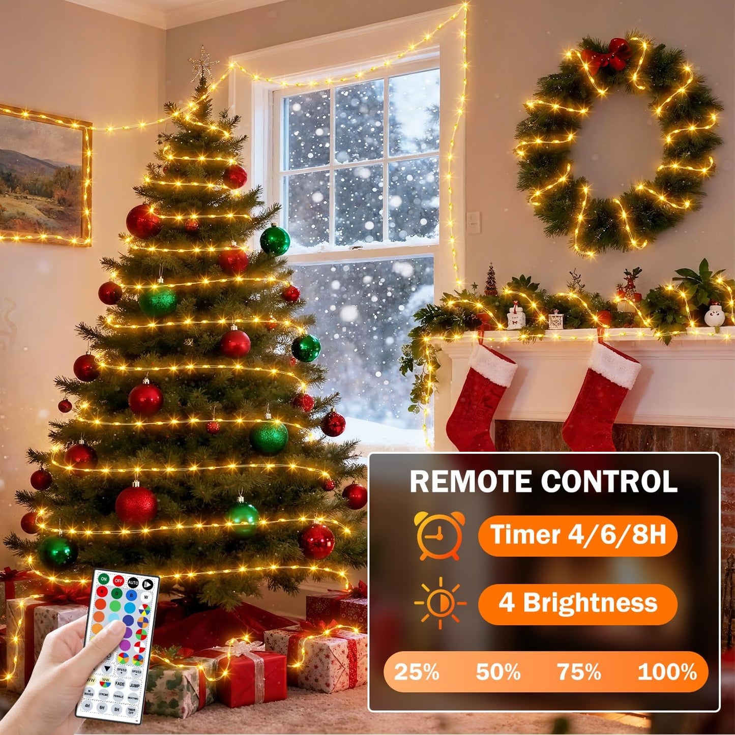 50ft Fairy Lights Plug in, Dimmable 25 Colors 14 Modes RGB+Warm White Color Changing String Lights,150LED Twinkle Lights with Remote, Christmas Fairy Lights for Indoor Outdoor Party Xmas Décor