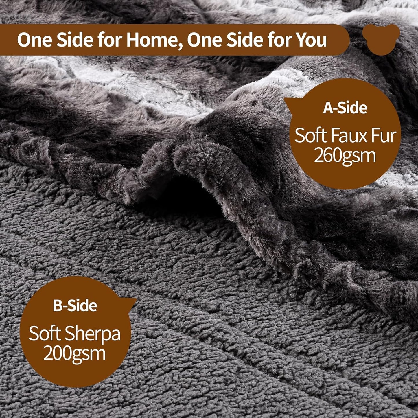 Bearhug Electric Blanket Full Size 77" x 84", 10 Heat Settings Heated Blanket, 1-12 Hour Auto Shut-Off, Faux Fur & Sherpa Dual-Sided Heating Blanket, Machine Washable, Gift-Ready Elegant Packaging