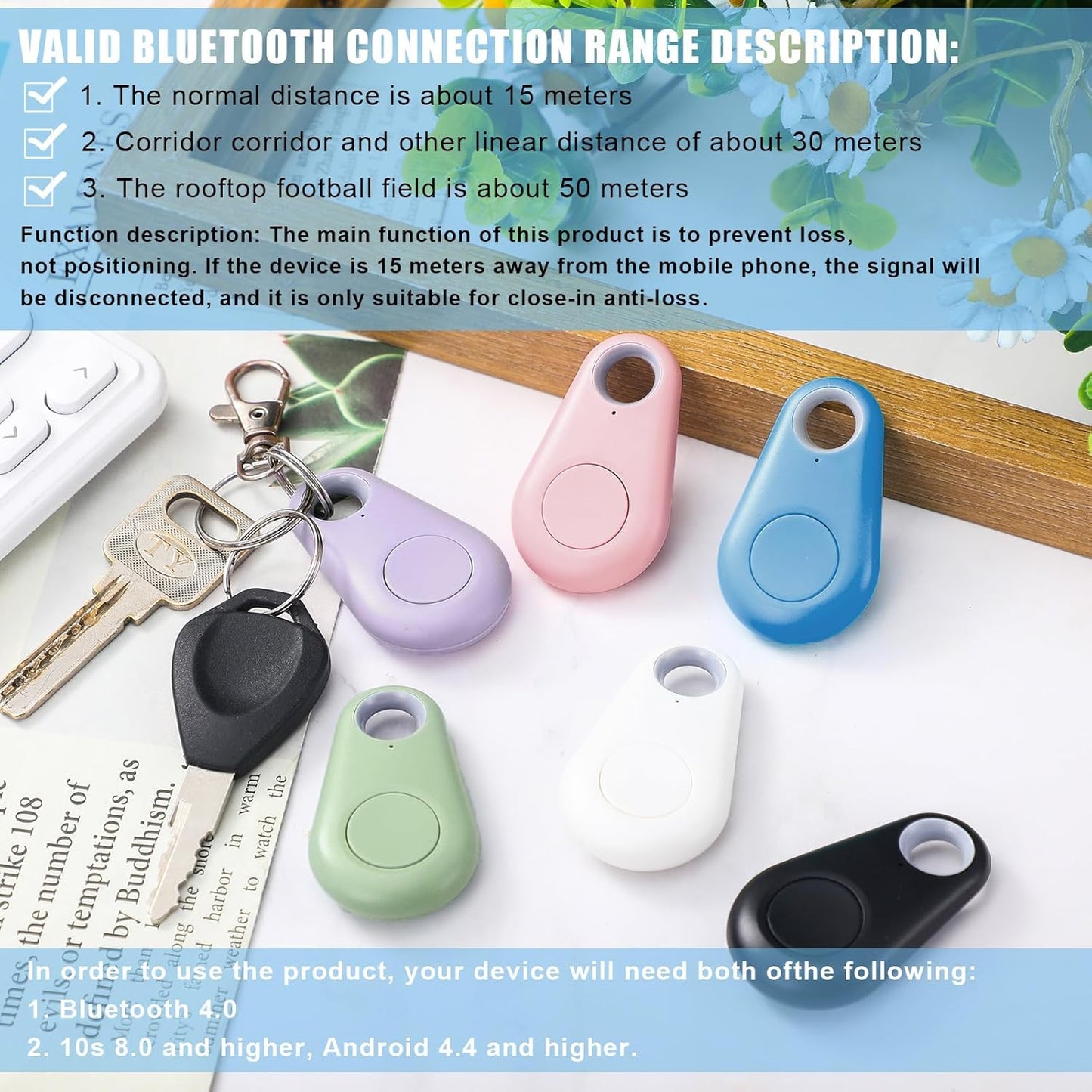 Flutesan 8 Packs Portable GPS Tracking Mobile Tracking Anti Loss Smart Device Key Finder Locator GPS Tracker Device for Pets Dog Cat Wallet Keychain Luggage, Alarm Reminder(Black, White, Colorful)