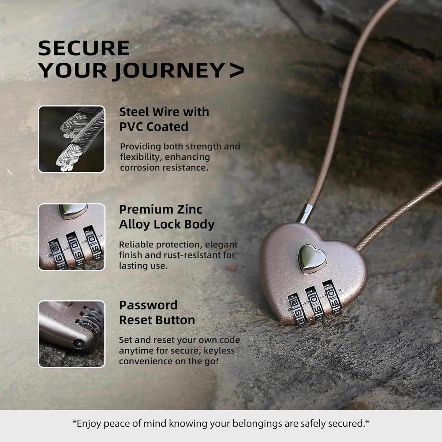 Cable Locks with Combination, Combo Lock with Cable, Small Padlock Combination, for Travel Luggage, Bag, Bike Helmet, Pet Cage, Cabinet, French Refrigerator Door, Pool Gate, Outdoor Fence