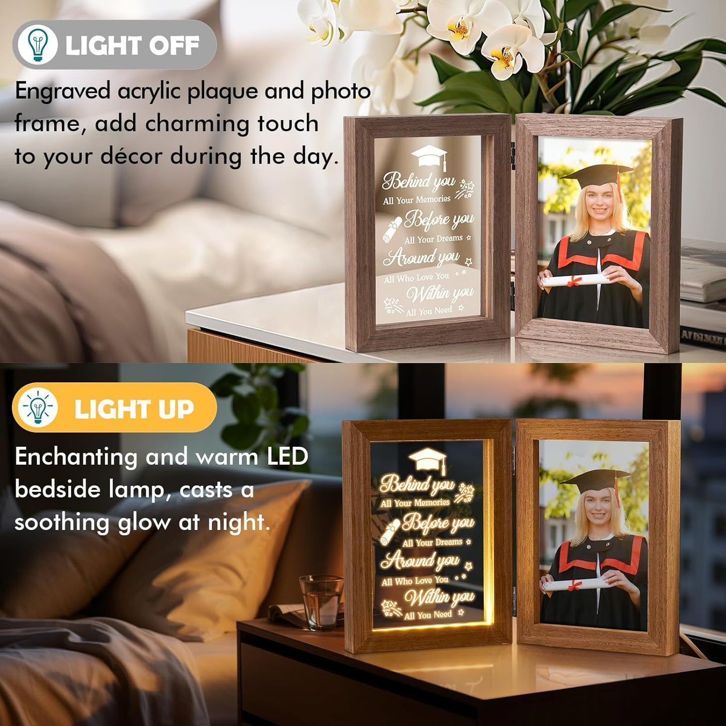 Graduation Picture Frame with Light - Cool College & High School Grad Gifts for Her & Him - Master Degree Congratulations Gifts for Graduates, Women & Daughter