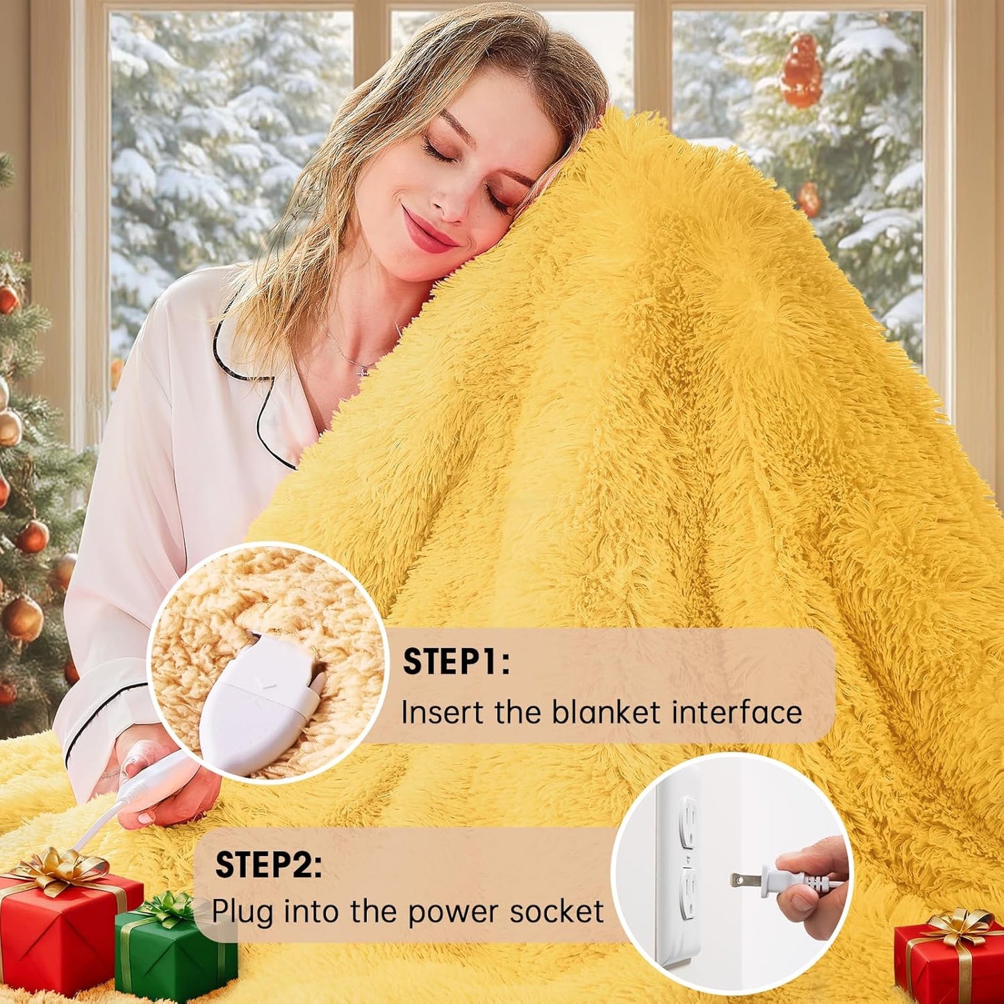 Heated Electric Blanket Throw–Faux Fur with Soft Thick Sherpa,Warm Winter Birthday Gifts for Women Grandma，10 Heat Settings,5 Time Settings with Fast Heating, 50x60, Beige