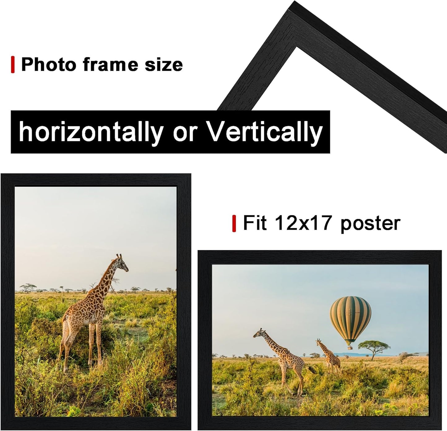 12x17 Picture Frame Black Set of 3,Wooden Frame 12x17 Wall Gallery Poster Photo frame with Durable Shatter Resistant Plexiglass for Wall Mounting Family -friend- wedding best gift