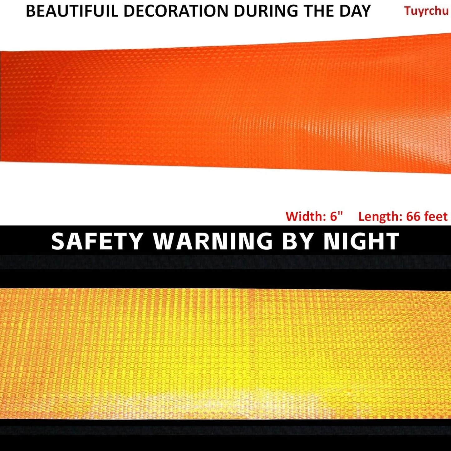 Orange Reflective Tape Outdoor Waterproof 6 inch Wide, High Visibility Industrial Marking Tape, Safety Adhesive Stickers (68 feet)