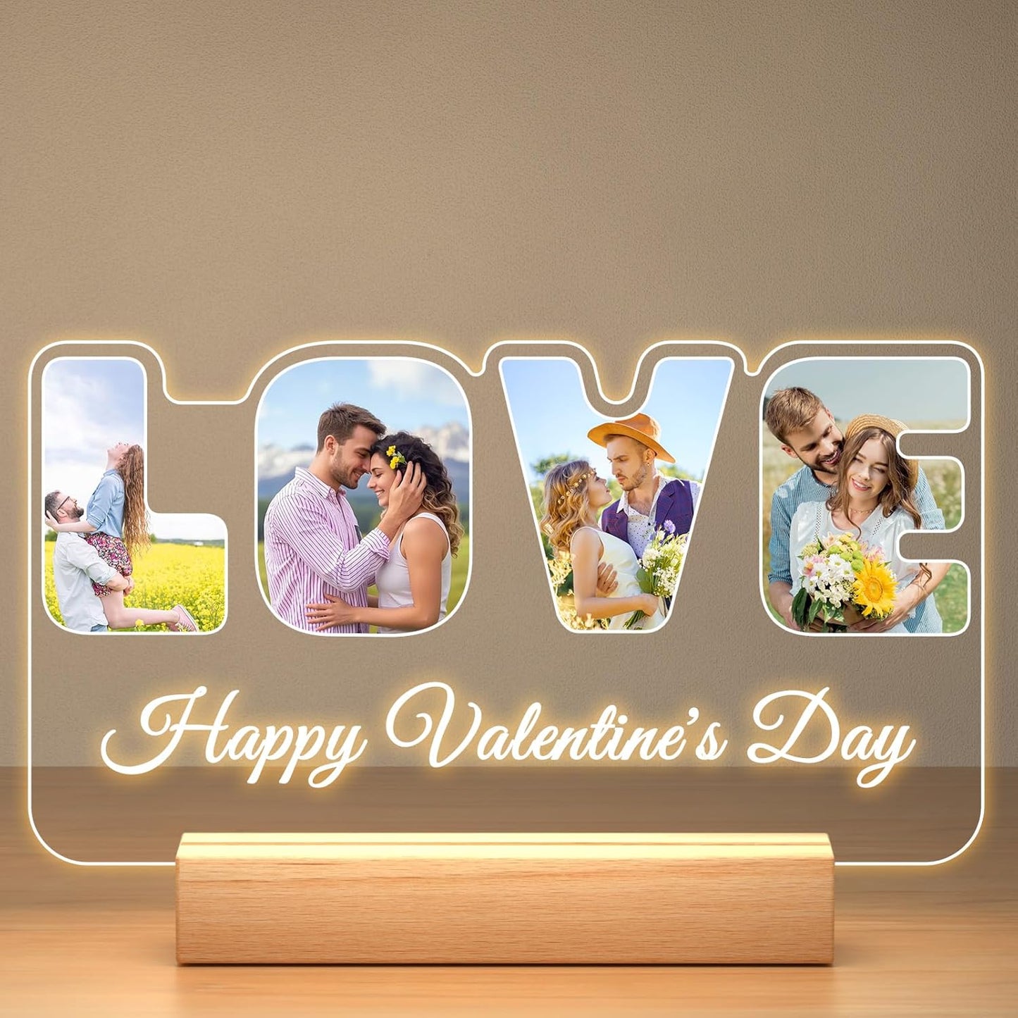 Custom Picture Frames with Photo, Personalized Photo Frame with Night Light, Customized Couples Gifts, Personalized Anniversary Valentines Day Gifts for Women Men Her Him Girlfriend Boyfriend