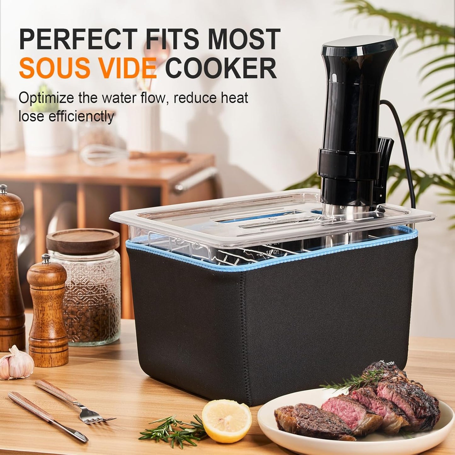 HOMENOTE Container 12 Quart with Lid & Rack and Sleeve - BPA Free Complete Sous Vide Accessories Kit with Cookbook For Anova and Most Sous Vide Cookers