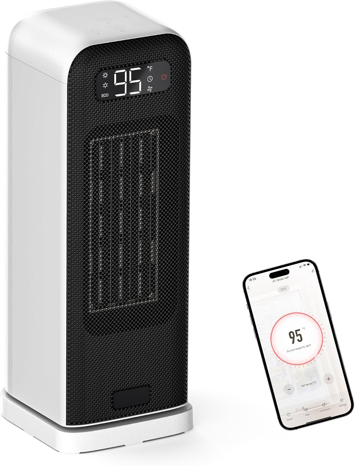 MORENTO Space Heaters for Indoor Use, Portable Electric Heater with Thermostat, Smart and Voice Control, 1500W PTC Ceramic Safety, 36dB Quiet Smart Heaters for Office Bedroom Home White 1Pack