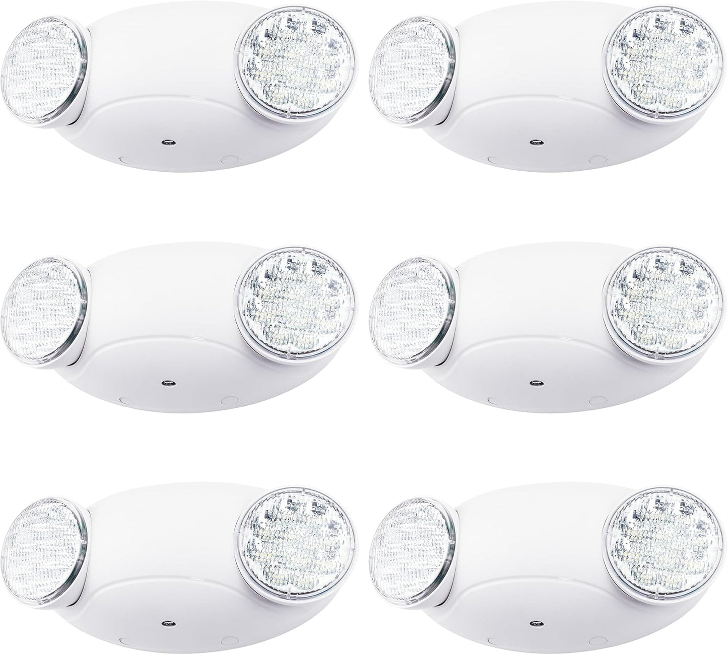 LIT-PaTH LED Emergency Lighting Fixtures with 2 LED Bug Eye Heads and Back Up Batteries- US Standard Exit Light, UL 924 and CEC Qualified, 120/277 Voltage, White, 6-Pack