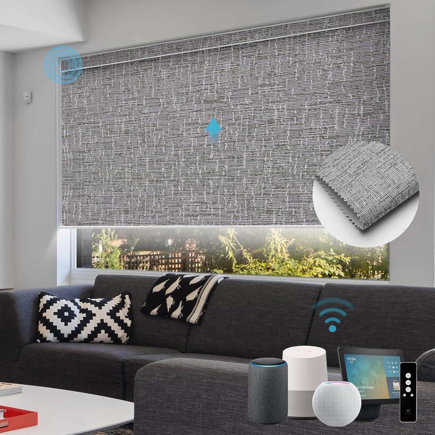 SmartWings Motorized Roller Shades Work with Homekit, Alexa Google, 100% Blackout Smart Blinds for Windows, Cordless Remote Control Window Shades, Safari Biscuit, Customized Size