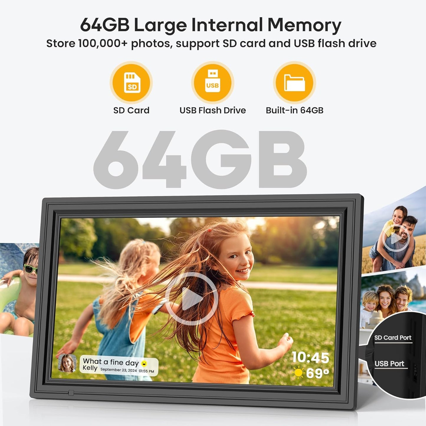64GB 15.6" Large Digital Picture Frame, Uhale WiFi Electronic Photo Frames with 1920 x 1080 FHD IPS Touch Screen, Support Auto-Rotate Wall Mounted SD&USB Card, Share Photos/Videos from Phone Instantly