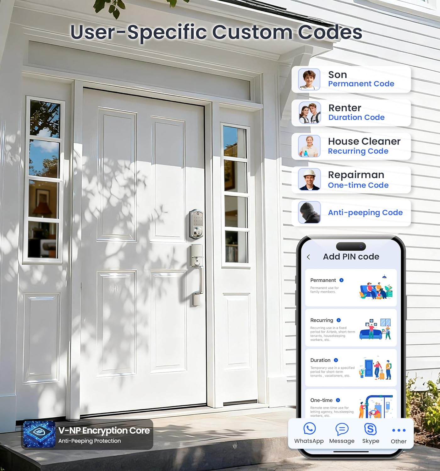 Veise VE017-D Fingerprint Smart Front Door Lock Set, App Control, 8-in-1 Keyless Entry Deadbolt with Lever Handle, Emergency Power Port, Auto Lock, Touchscreen Keypad, Easy Install, Satin Nickel