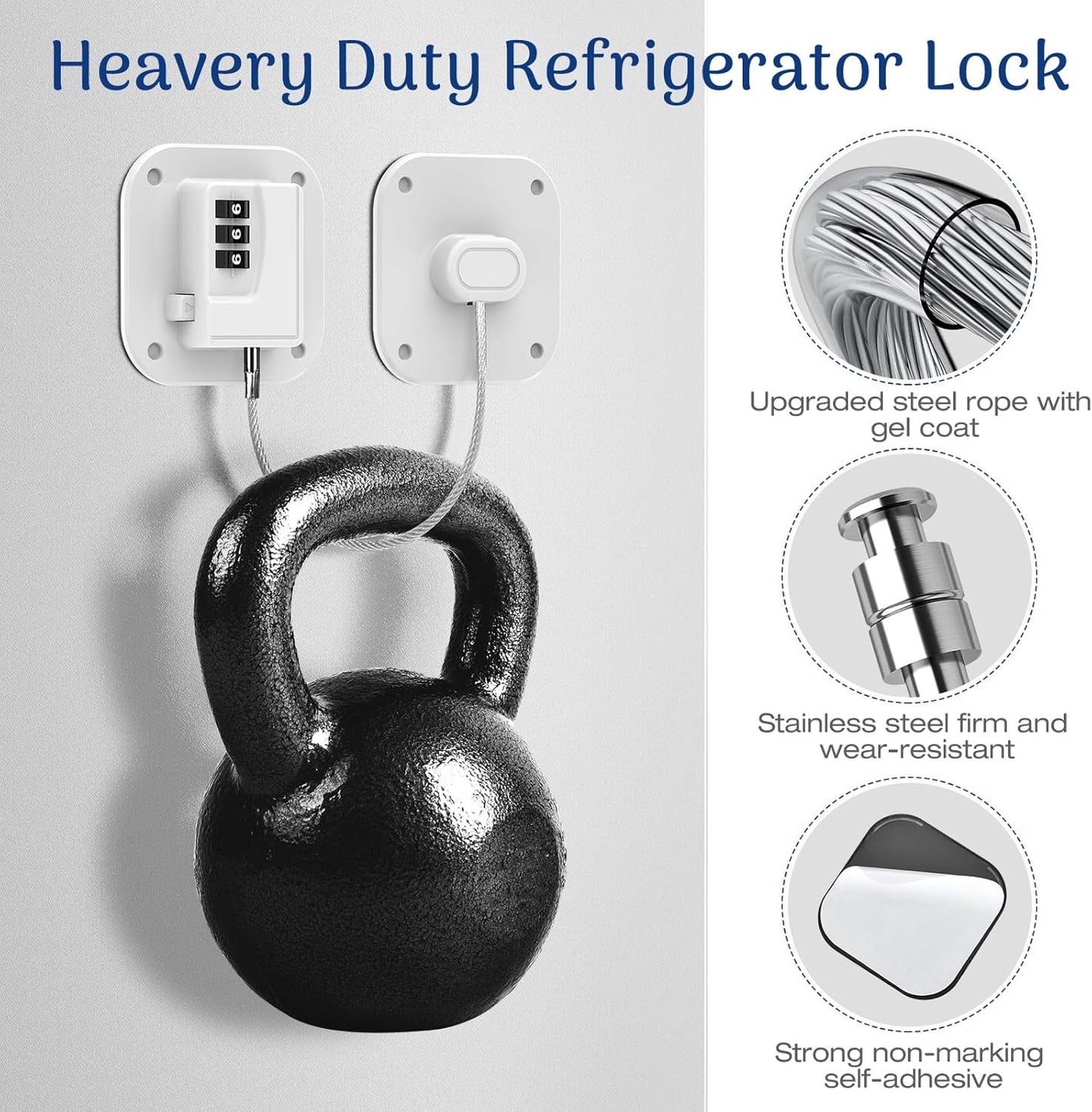 Fridge Refrigerator Lock with Combination, Heavy Duty Lock for Cabinet, Drawers, Closet, Safety Easy Install No Keys Needed (White-2Pack)