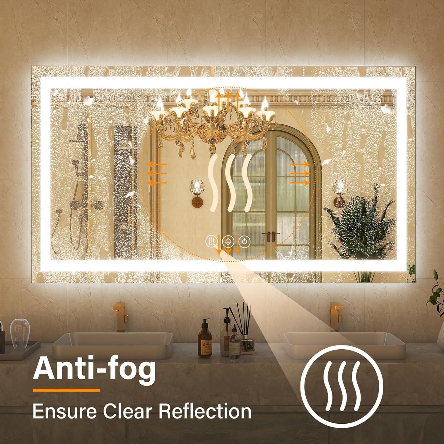 GLSLAND LED Bathroom Mirror - 48"x32" Anti-Fog Lighted Wall Mirrors with Memory Function, Dimmable, Frontlit & Backlit, Horizontally/Vertically, Tempered Glass