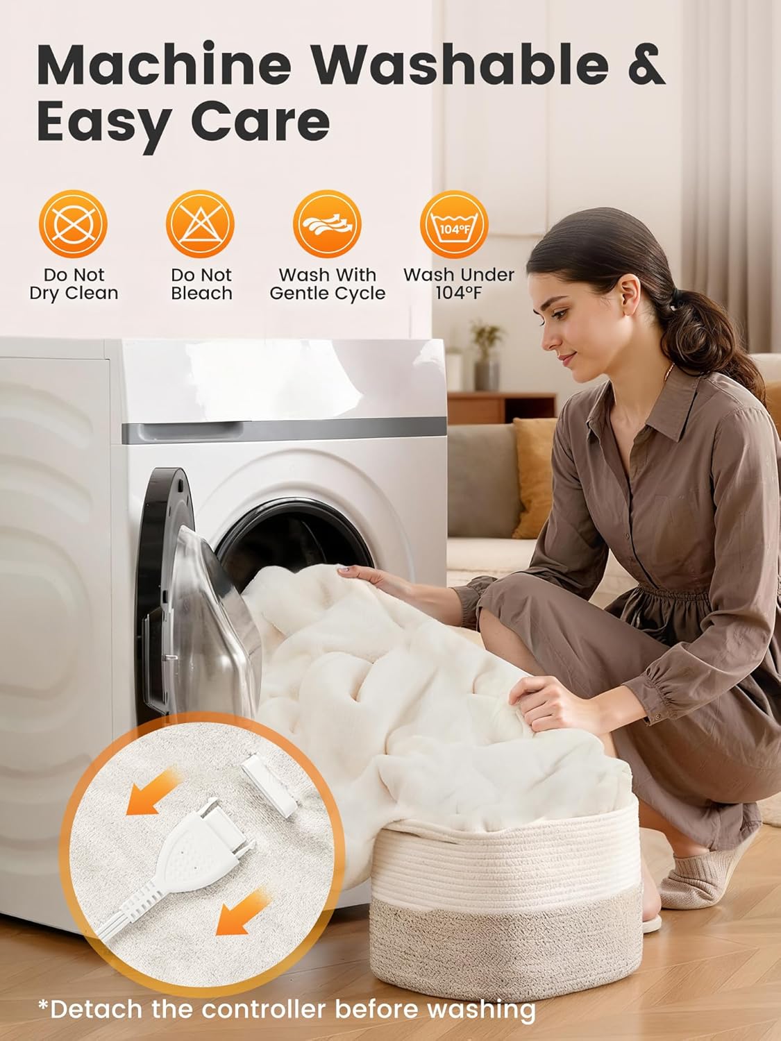 WOOMER Heated Blanket Twin Size 62" x 84", Electric Blanket with 0.5-12 Hours Timer & 10 Heating Levels, ETL Certified, White Double-Sided Velvet, Over-Heat Protect, Machine Washable