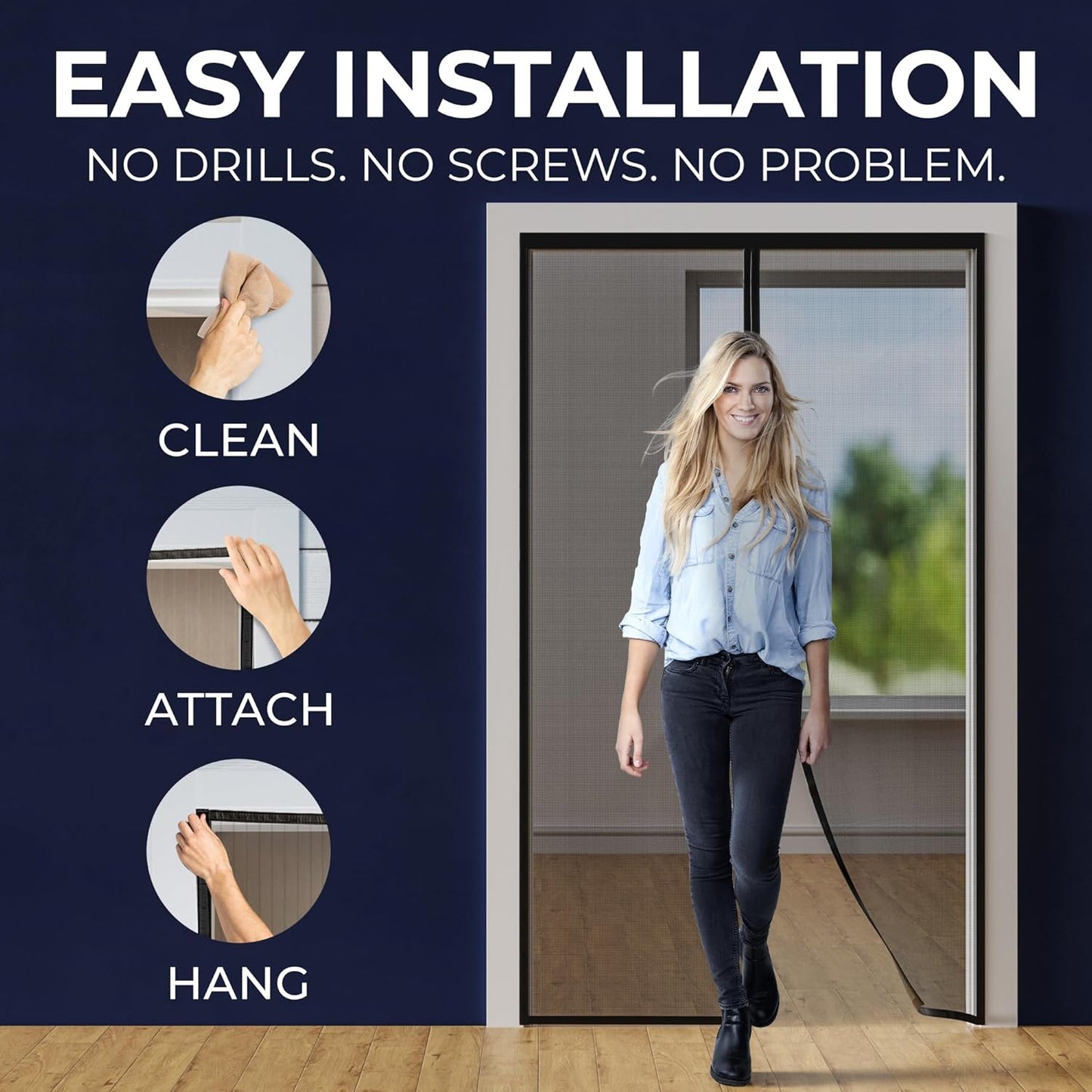 Flux Phenom Upgraded Magnetic Screen Door - Bugs Out, Breeze in - 9min Install Auto-Sealing Heavy Duty Double Stitched Mesh, 52 Magnets, Hands Free Patio Doors Net, Pet & Kid Friendly, 38 x 82 Inch
