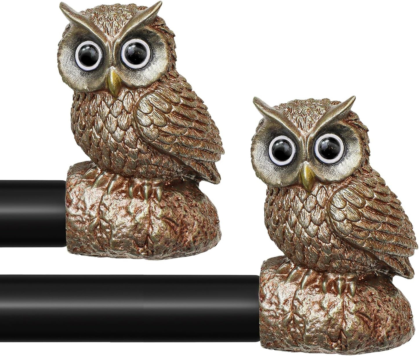 2 Pack Vintage Decorative Black Curtain Rods for Windows 28 to 48 Inch Adjustable Heavy Duty 1'' Diameter Curtain Rod with Owl Finials for Bedroom Living Room Kitchen Farmhouse (18-60'')