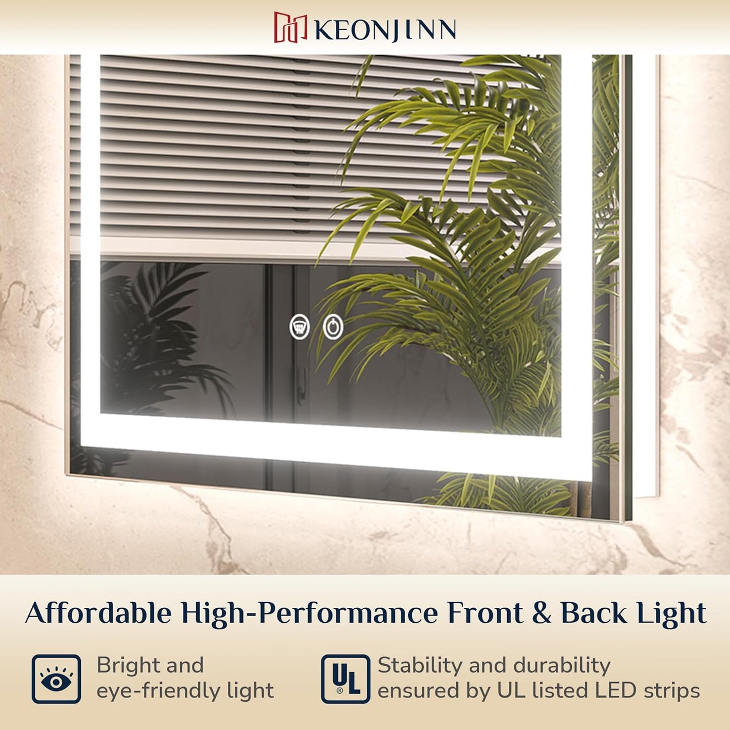 Keonjinn LED Bathroom Mirror 30 ” x 30 ” with Frontlit & Backlit, Lighted Mirror for Bathroom Wall with Dimmable 3-Color Lights, Anti-Fog Mirror with HD Tempered Glass, UL-Listed LED Driver