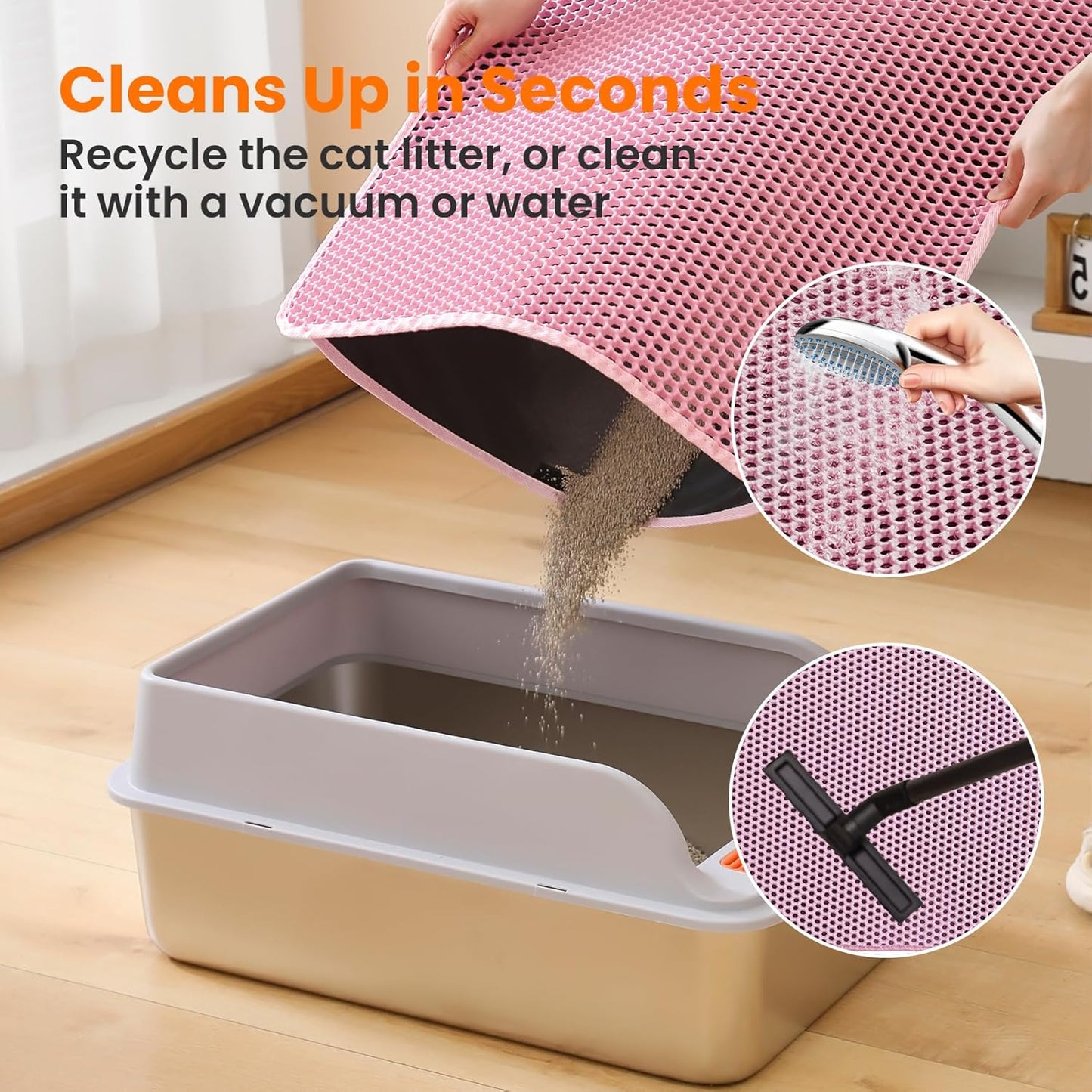 Jumbo Cat Litter Mat, 46x26 Inches Double Layer Honeycomb Litter Trapping Mat, Non Slip Waterproof Urine Proof Extra Large Cat Litter Box Mat, Kitten Supplies and Essentials, XXL, Pink