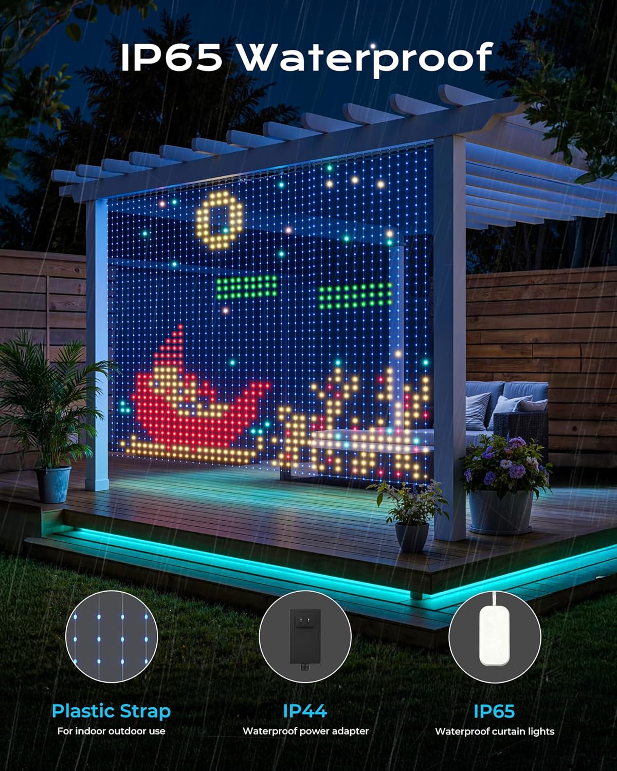 540 RGBIC LEDs Smart Curtain Lights with DIY GIF, 4.9x6.6ft Color Changing Christmas Wall Lights with APP, IP65 Waterproof String Fairy Lights for Indoor Outdoor Bedroom Window Garage