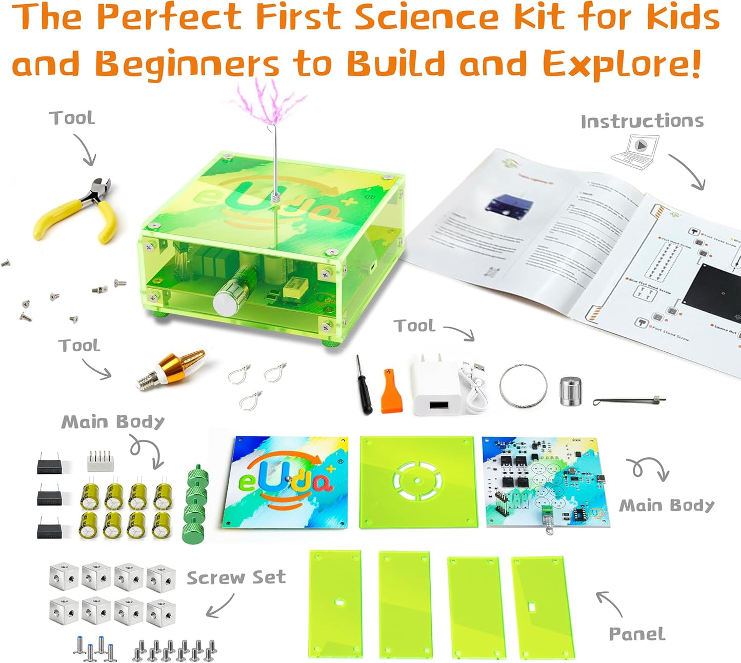 STEM Science Building Kit for Kids–Electronic Tesla Lightning Kit–Easy DIY Science Gadgets & Crafts–Unique Educational Gift Toys for Fun and Learning(Soldering Version)(Rectangular-Fluorescent Green)