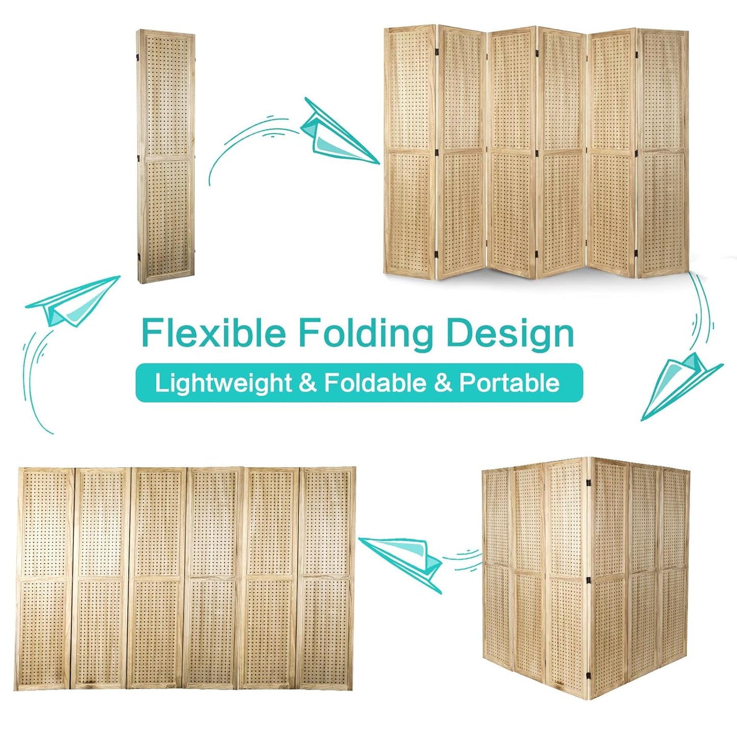 Babion 6 Panel Pegboard Display, Pegboard Room Divider Freestanding Folding Privacy Screens Display Stand for Craft Shows (Natural)
