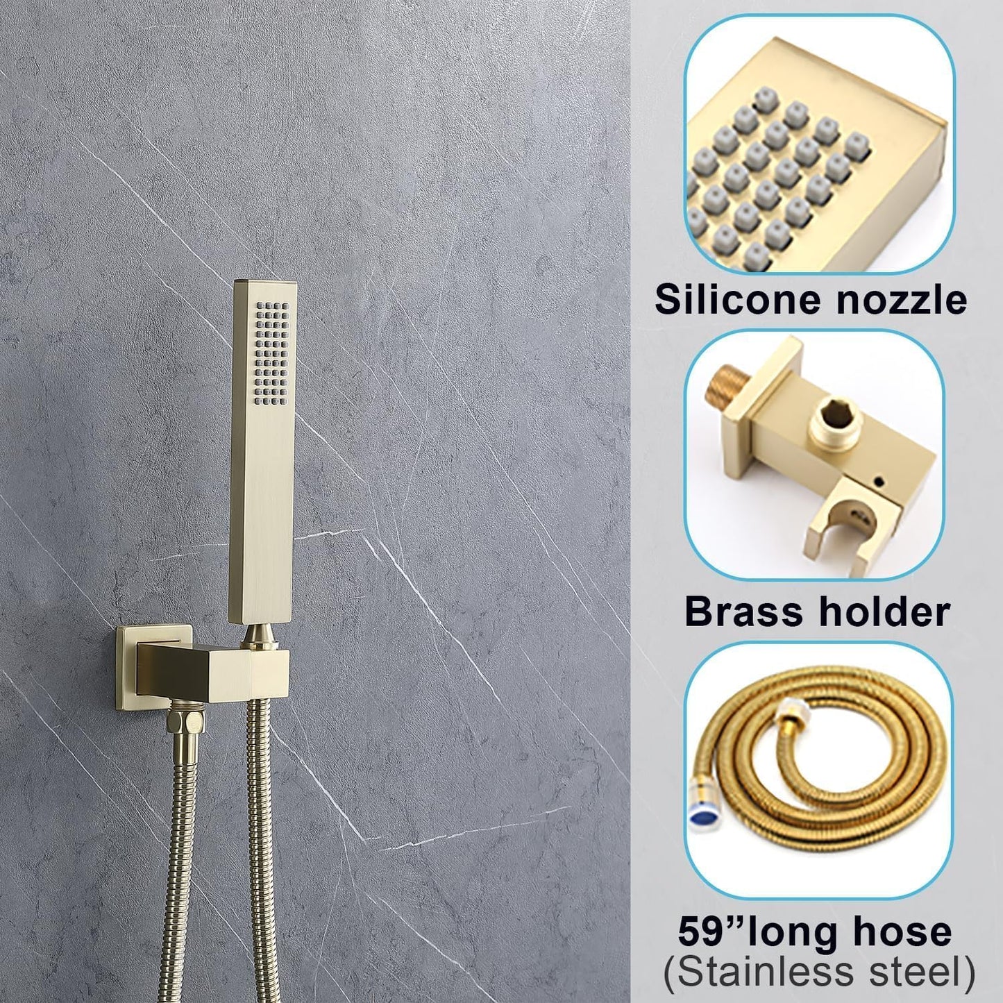 Digital Display Dual Head Shower system Rain Shower System Shower Wall Mount 10 Inch Ceiling Shower Head with 6 Inch Shower Head with shower handheld(Brushed Gold)