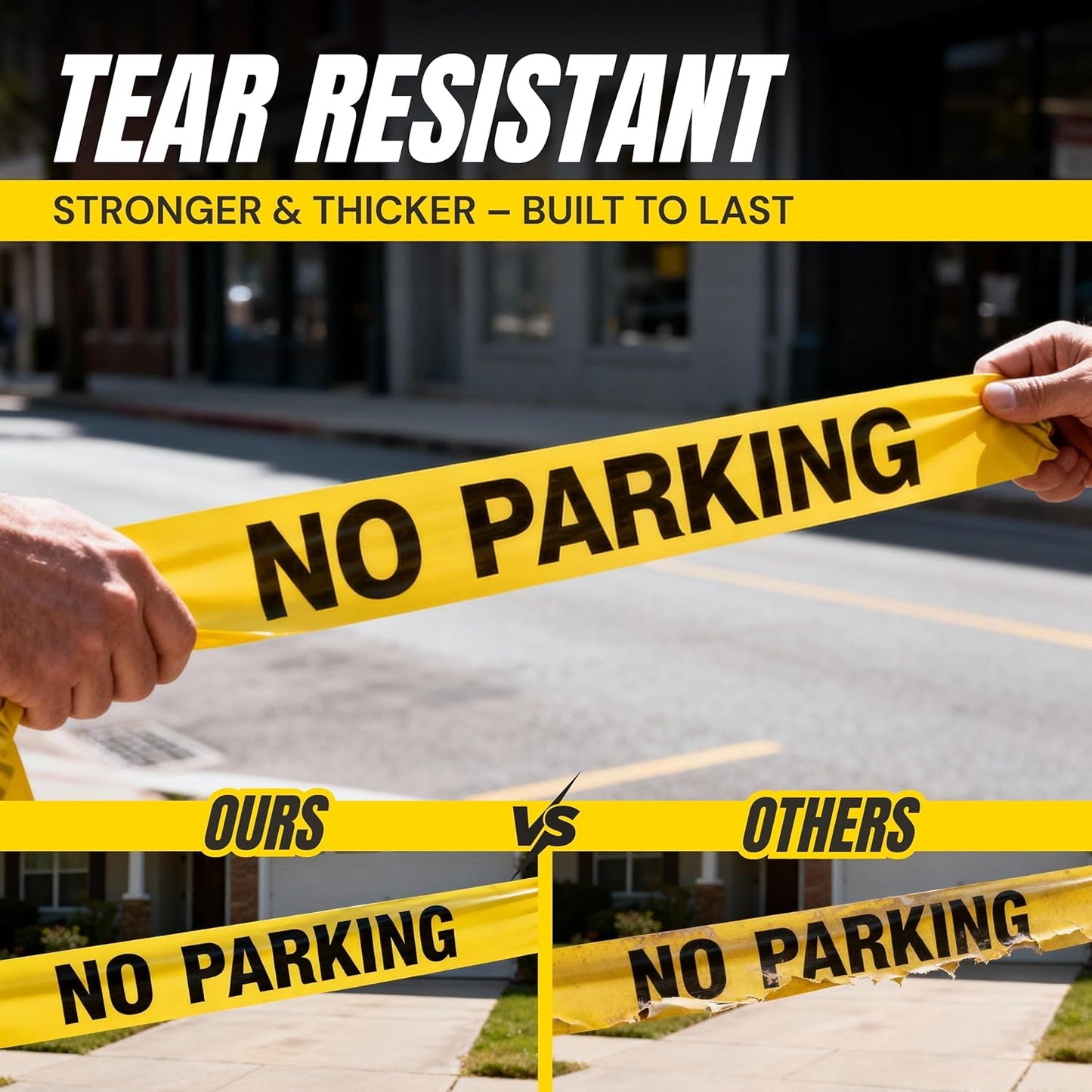 Caution No Parking Tape 3 Pack 3 inch X 1000 feet • Bright Yellow with a Bold Black Print for High Visibility • 3 in. Wide for Maximum Readability • Tear Resistant